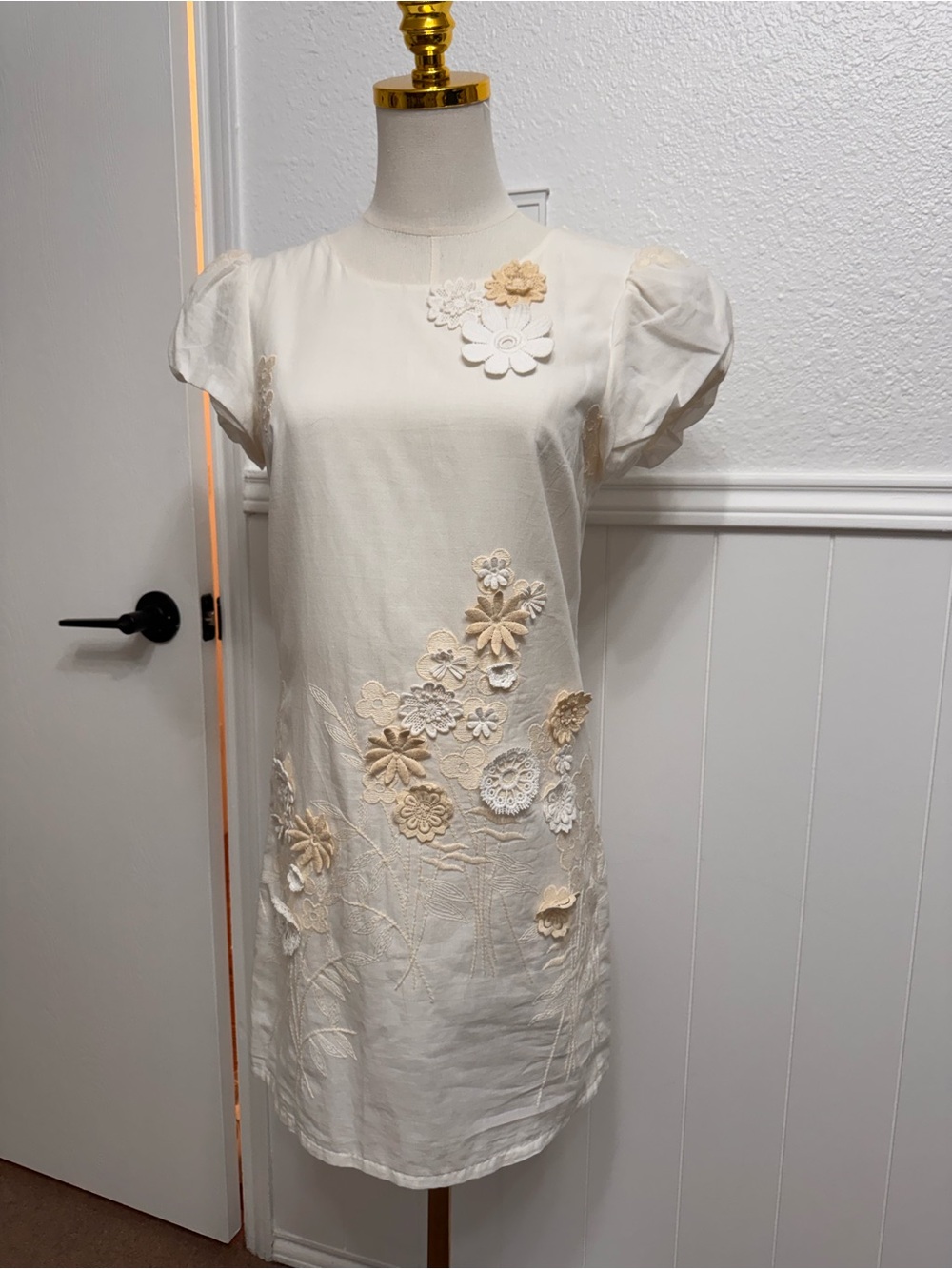 Corey Lynn Calter Cream Knit Top with Gold Logo Tag